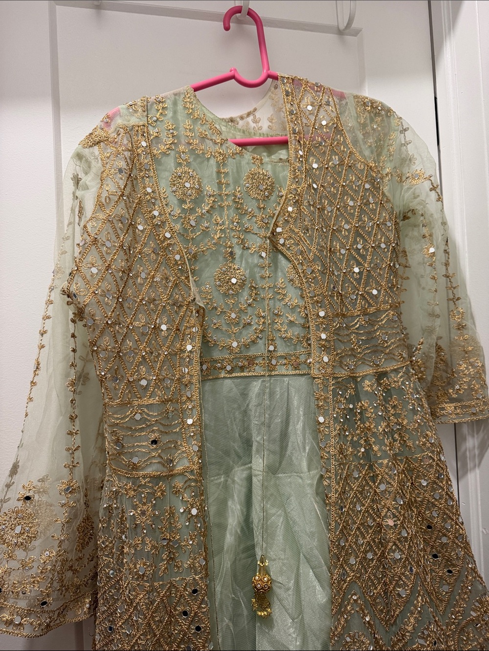 Desi wedding guest dress - Embroidered Mint Green & Gold Women's Jacket